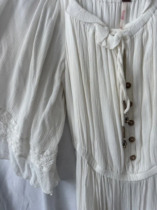 Free People White Flowy Tie-Neck Midi Dress - Picture 4 of 6